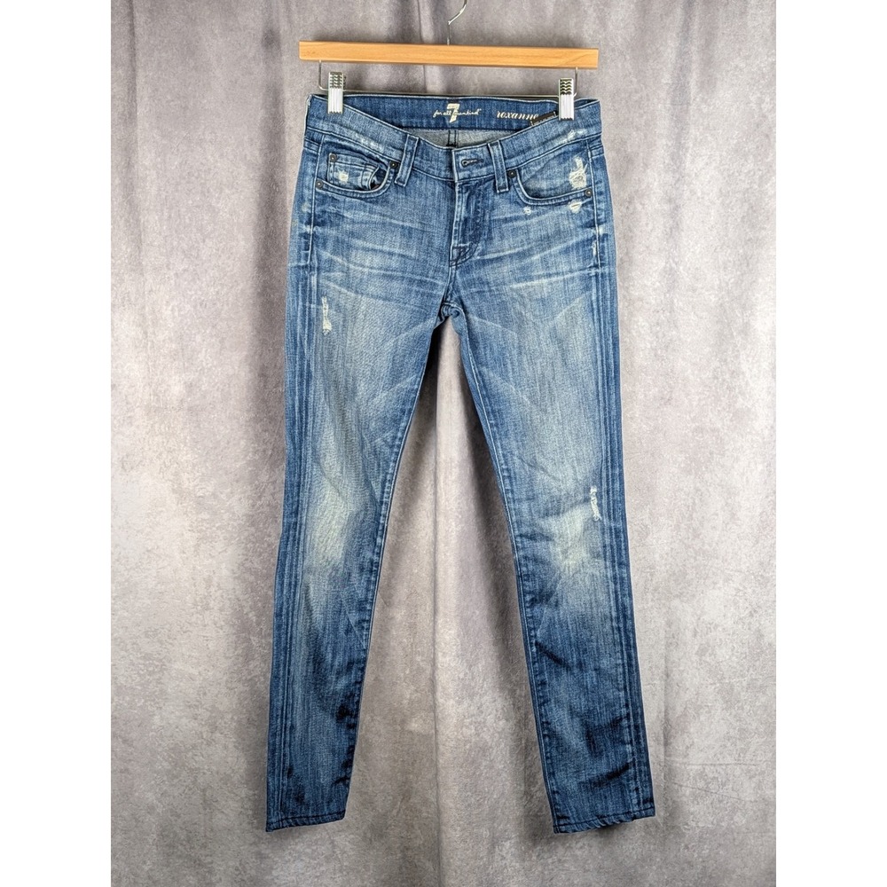 7 For All Mankind Roxanne Slim Fit Distressed Medium Wash Jeans Size 24